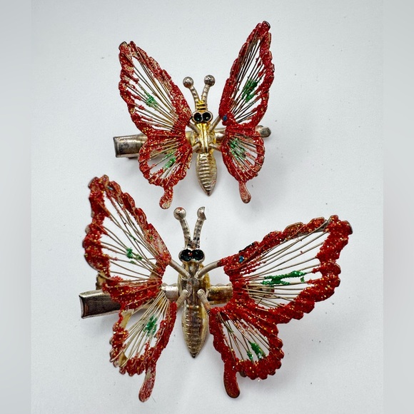 Vintage Butterfly Hair Clips Trembler Moving Wings - Picture 3 of 5